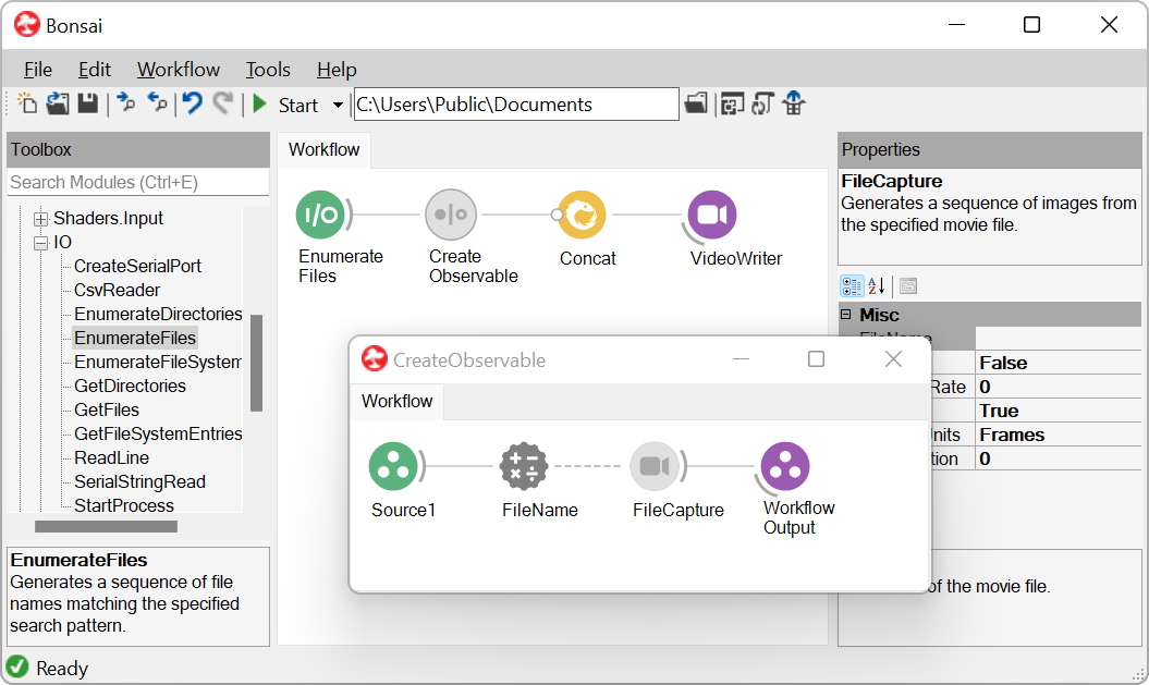 Concatenate video files using higher order operators